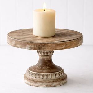 Rustic Wood Pedestal Cake Stand Distressed Farmhouse 9.5in Round